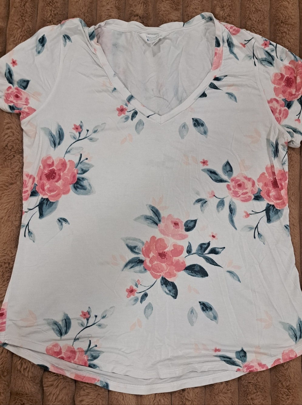 Market & Spruce White and Pink Floral Blouse Top in Women's Size Large